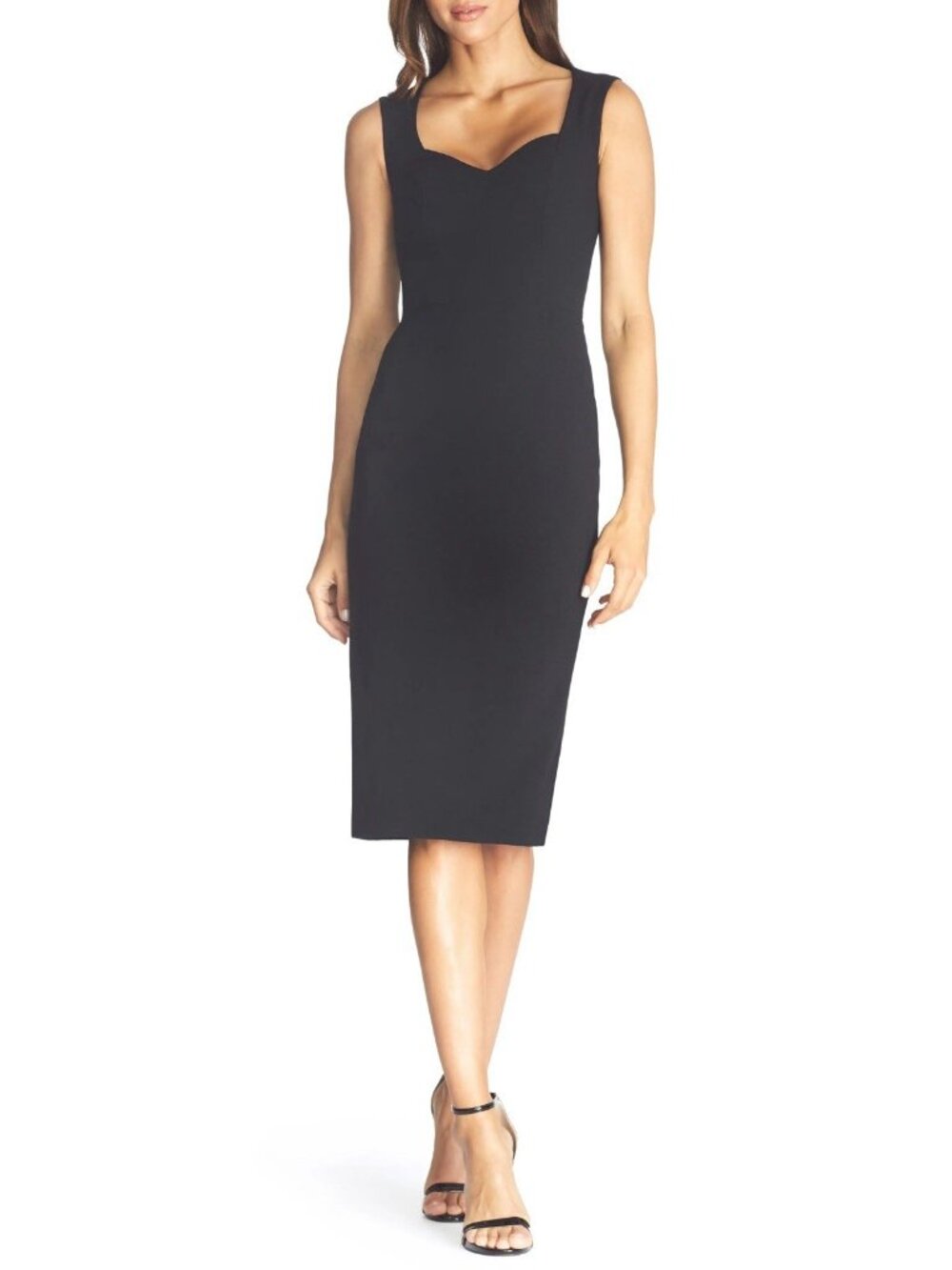 Dress The Population Size M Black Elle Sweetheart Neck Sheath Midi Dress LBD